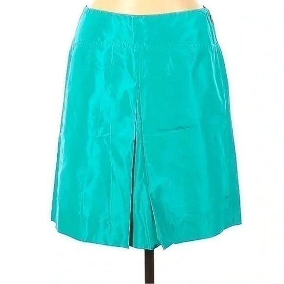 J. Crew | Marine Turquoise 100% Silk Taffeta Skirt Pleat Front Lined Size 6 P - Picture 1 of 2